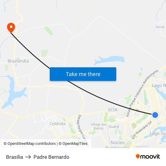 Brasília to Padre Bernardo map