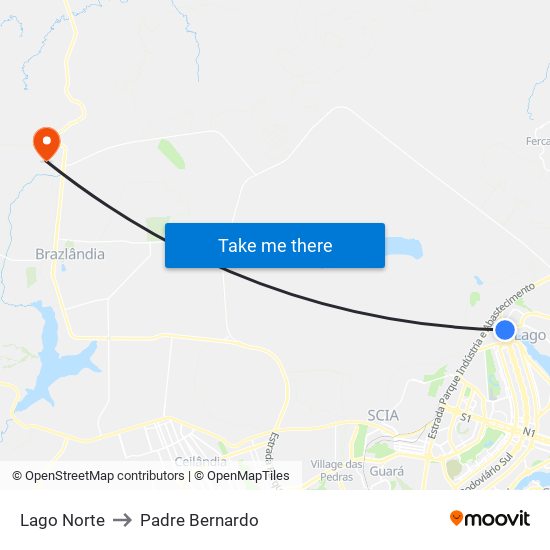 Lago Norte to Padre Bernardo map