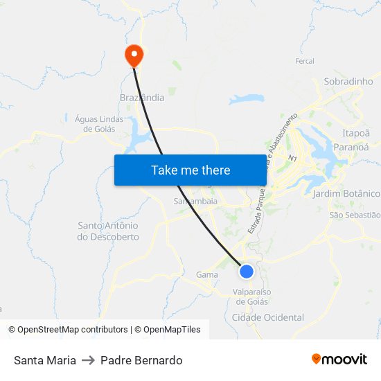 Santa Maria to Padre Bernardo map