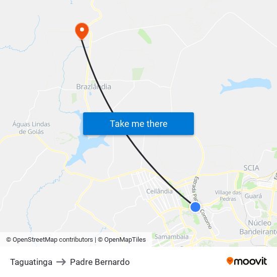 Taguatinga to Padre Bernardo map