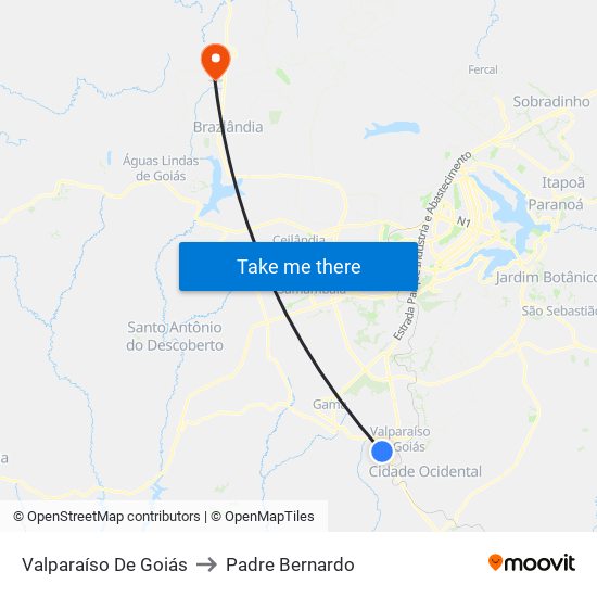Valparaíso De Goiás to Padre Bernardo map