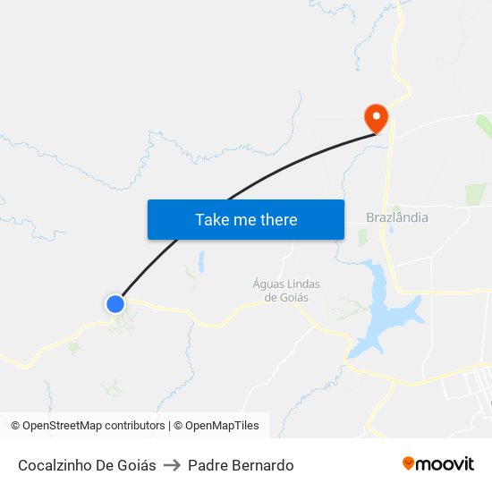 Cocalzinho De Goiás to Padre Bernardo map