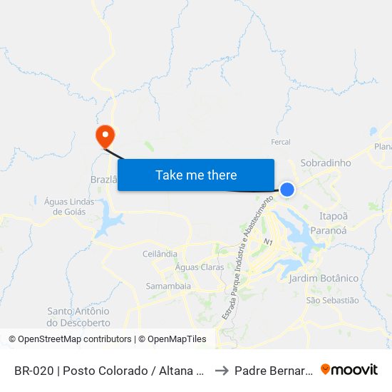 BR-020 | Posto Colorado / Altana Mall to Padre Bernardo map