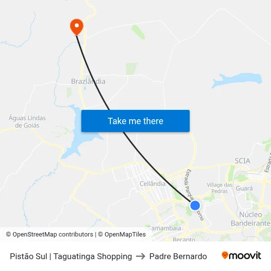 Pistão Sul | Taguatinga Shopping to Padre Bernardo map