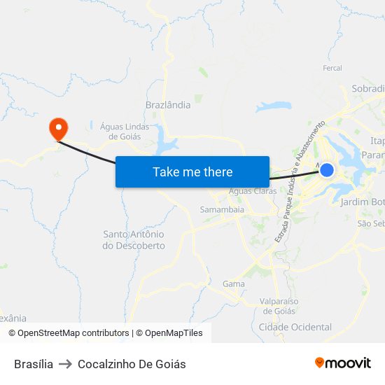 Brasília to Cocalzinho De Goiás map