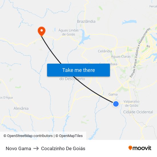 Novo Gama to Cocalzinho De Goiás map