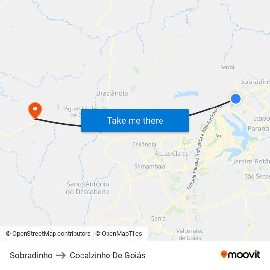 Sobradinho to Cocalzinho De Goiás map