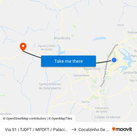 Via S1 | TJDFT / MPDFT / Palácio do Buriti to Cocalzinho De Goiás map