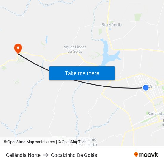 Ceilândia Norte to Cocalzinho De Goiás map