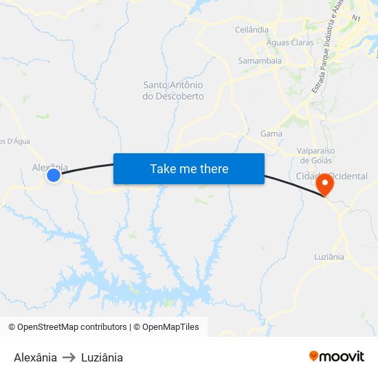 Alexânia to Luziânia map