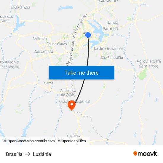 Brasília to Luziânia map