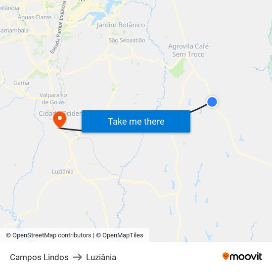 Campos Lindos to Luziânia map