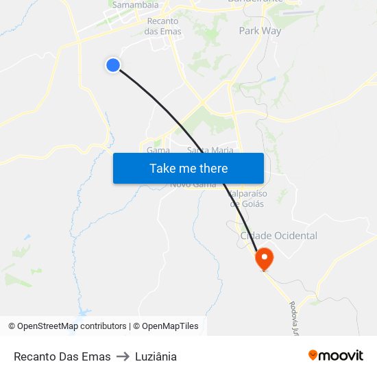 Recanto Das Emas to Luziânia map