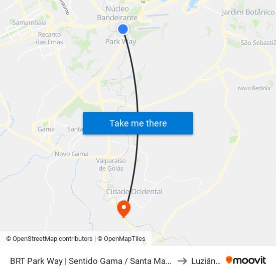 BRT Park Way | Sentido Gama / Santa Maria to Luziânia map