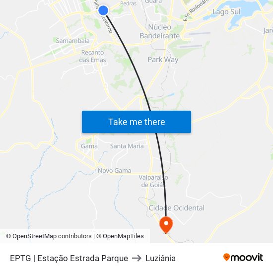EPTG | Estação Estrada Parque to Luziânia map