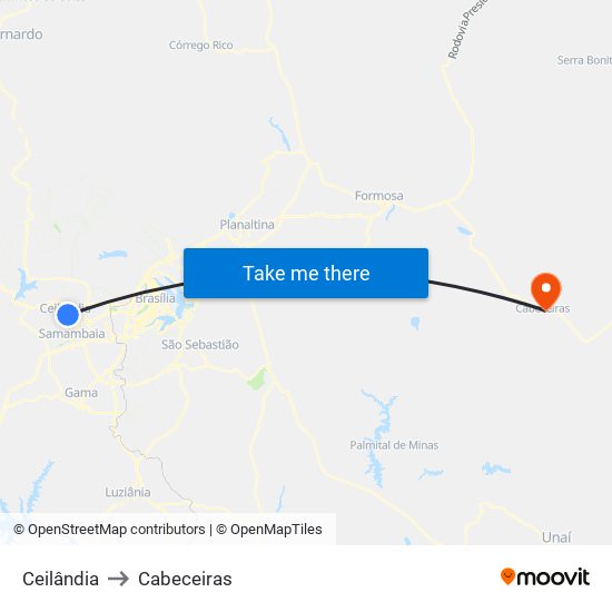 Ceilândia to Cabeceiras map