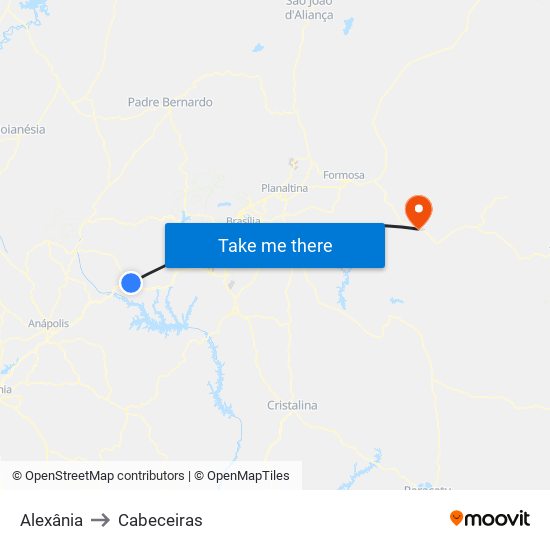 Alexânia to Cabeceiras map