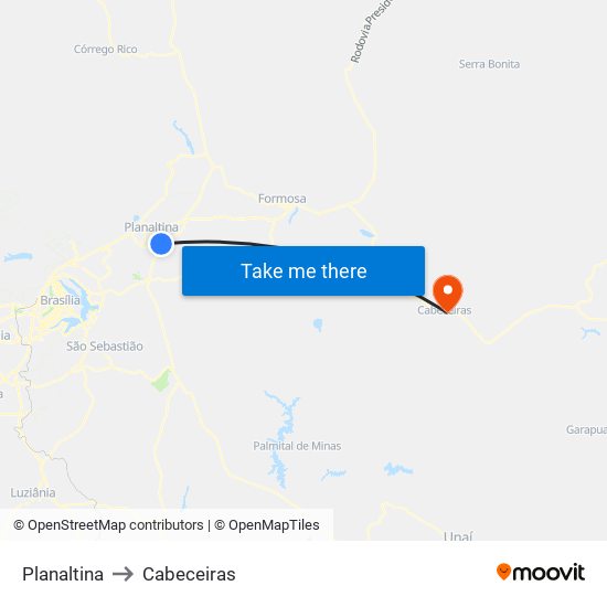Planaltina to Cabeceiras map