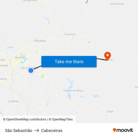 São Sebastião to Cabeceiras map