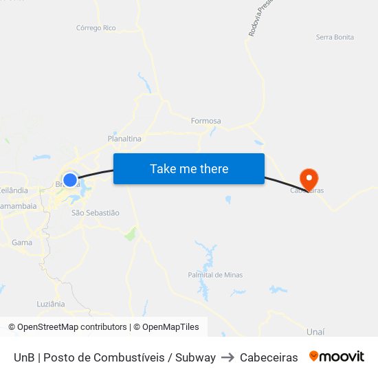 UnB | Posto de Combustíveis / Subway to Cabeceiras map