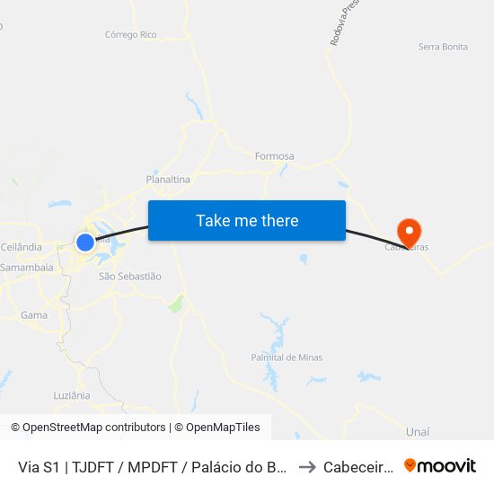 Via S1 | TJDFT / MPDFT / Palácio do Buriti to Cabeceiras map