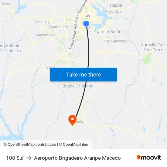 108 Sul to Aeroporto Brigadeiro Araripe Macedo map