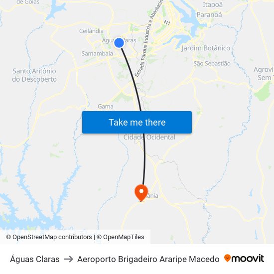 Águas Claras to Aeroporto Brigadeiro Araripe Macedo map