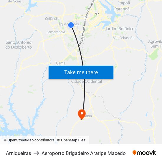 Arniqueiras to Aeroporto Brigadeiro Araripe Macedo map