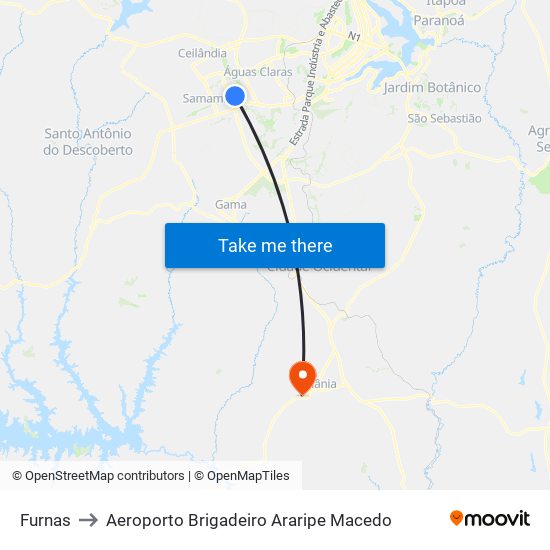 Furnas to Aeroporto Brigadeiro Araripe Macedo map