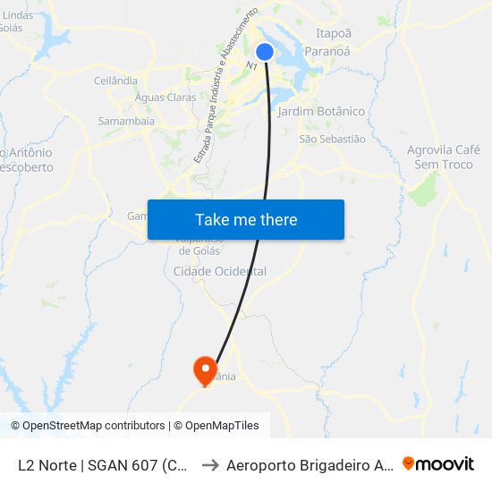 L2 Norte | SGAN 607 (CRE Plano Piloto) to Aeroporto Brigadeiro Araripe Macedo map