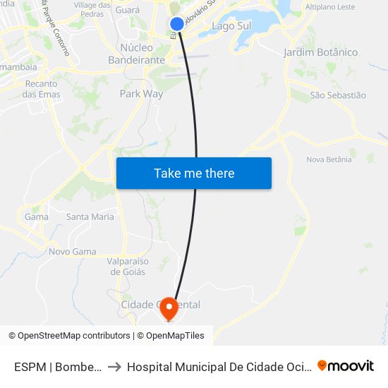 ESPM | Bombeiros to Hospital Municipal De Cidade Ocidental map
