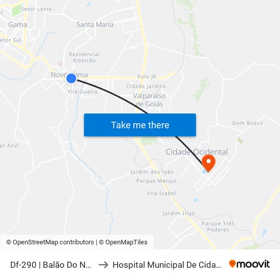 Df-290 | Balão Do Novo Gama to Hospital Municipal De Cidade Ocidental map