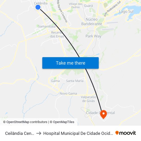 Ceilândia Centro to Hospital Municipal De Cidade Ocidental map