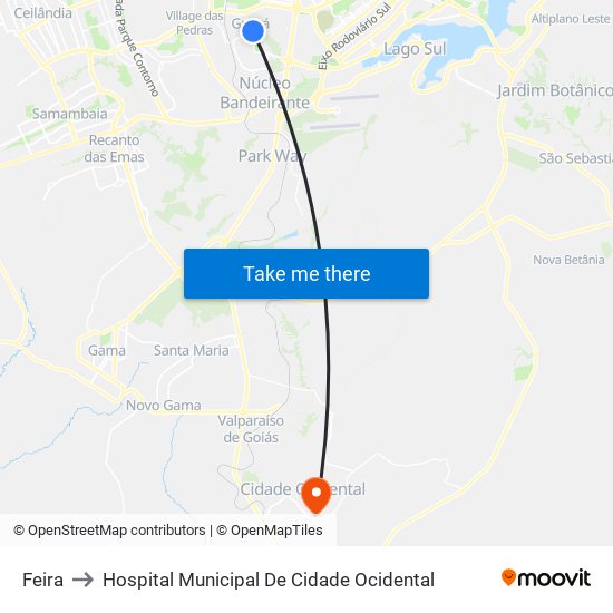 Feira to Hospital Municipal De Cidade Ocidental map