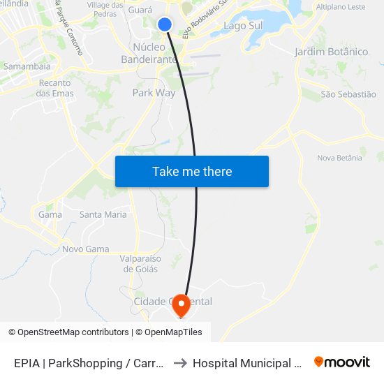 EPIA | ParkShopping / Carrefour / Rod. Interestadual to Hospital Municipal De Cidade Ocidental map
