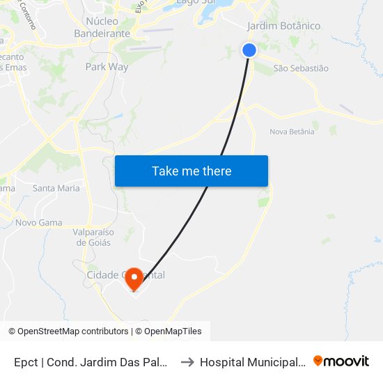 Epct | Cond. Jardim Das Palmeiras (Sentido São Sebastião) to Hospital Municipal De Cidade Ocidental map