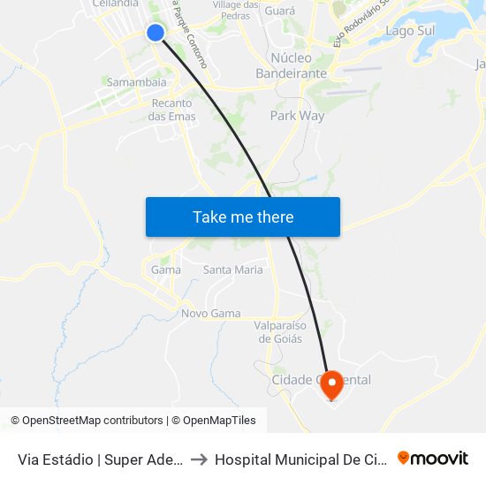 Via Estádio | Super Adega Atacadista to Hospital Municipal De Cidade Ocidental map