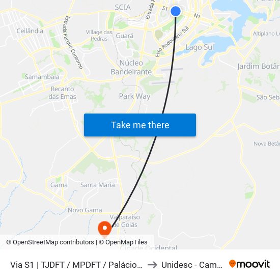 Via S1 | TJDFT / MPDFT / Palácio do Buriti to Unidesc - Campus 2 map