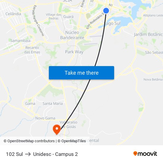 102 Sul to Unidesc - Campus 2 map