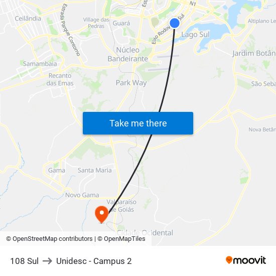 108 Sul to Unidesc - Campus 2 map