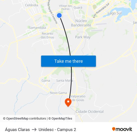 Águas Claras to Unidesc - Campus 2 map