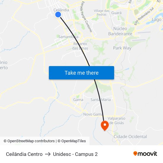 Ceilândia Centro to Unidesc - Campus 2 map