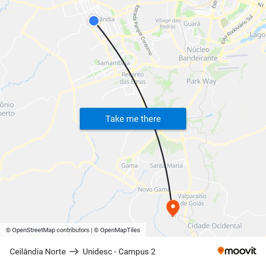 Ceilândia Norte to Unidesc - Campus 2 map