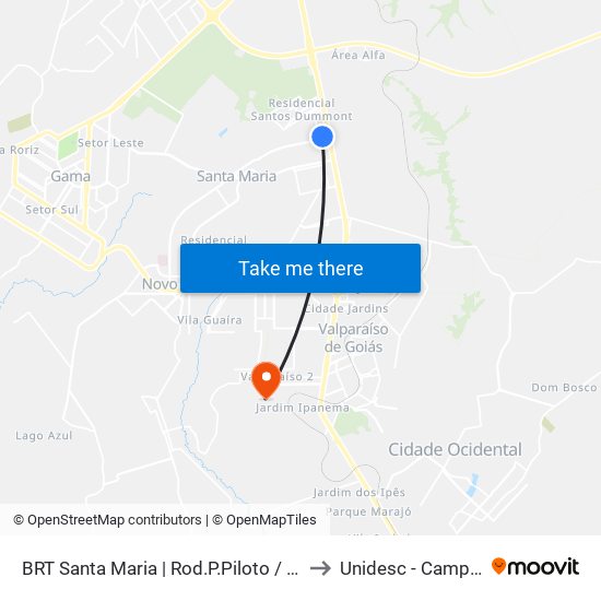 BRT Santa Maria | Rod.P.Piloto / W3 Sul to Unidesc - Campus 2 map