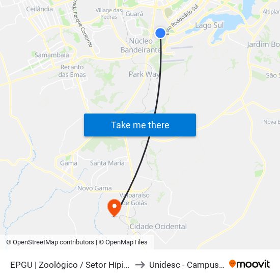 EPGU | Zoológico / Setor Hípico to Unidesc - Campus 2 map