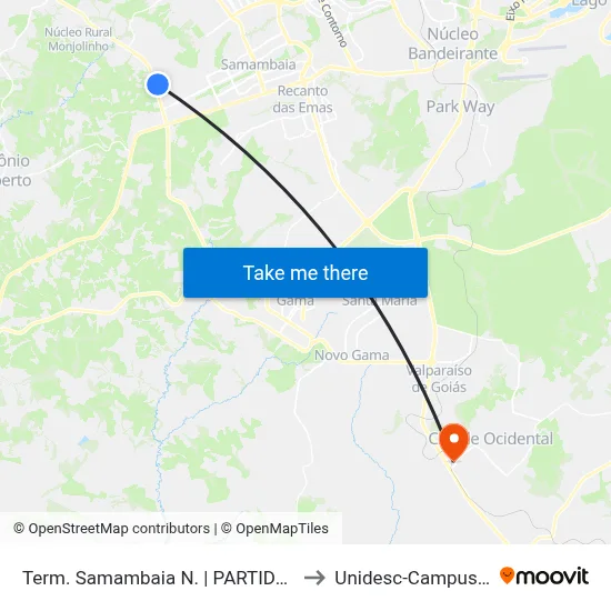 Term. Samambaia N. | PARTIDAS to Unidesc-Campus 1 map
