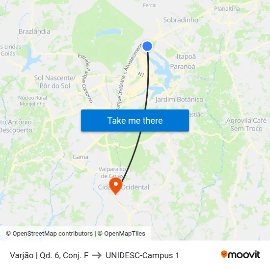 Varjão | Qd. 6, Conj. F to UNIDESC-Campus 1 map