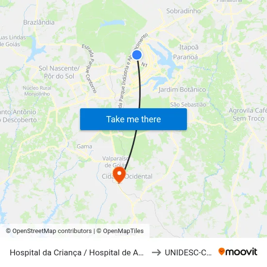 Hospital da Criança / Hospital de Apoio (Sentido SAAN) to UNIDESC-Campus 1 map