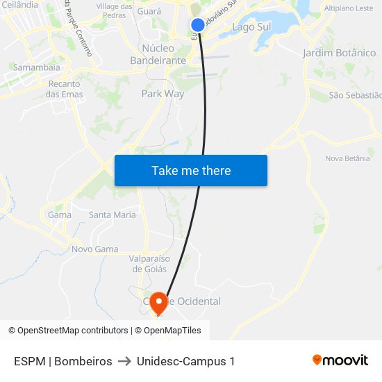 ESPM | Bombeiros to Unidesc-Campus 1 map