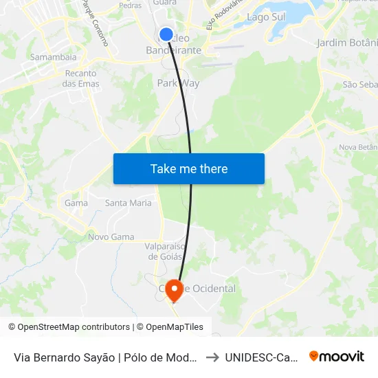 Via Bernardo Sayão | Pólo de Modas, Rua 21/20 to UNIDESC-Campus 1 map